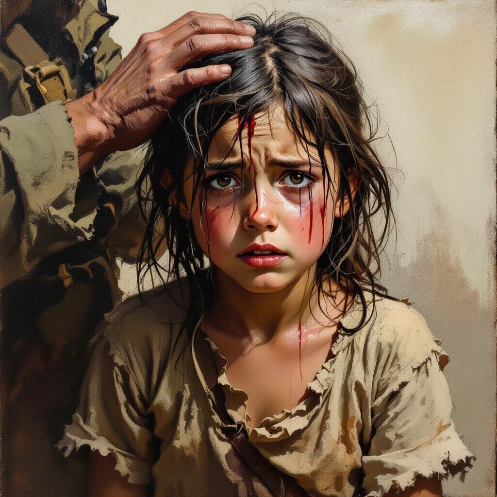 Heartbreaking Image of Girl with Soldier, Dramatic Style