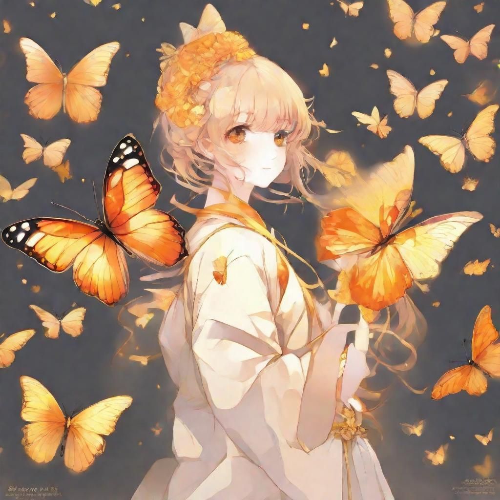 Orange and Gold Butterflies in Anime Style