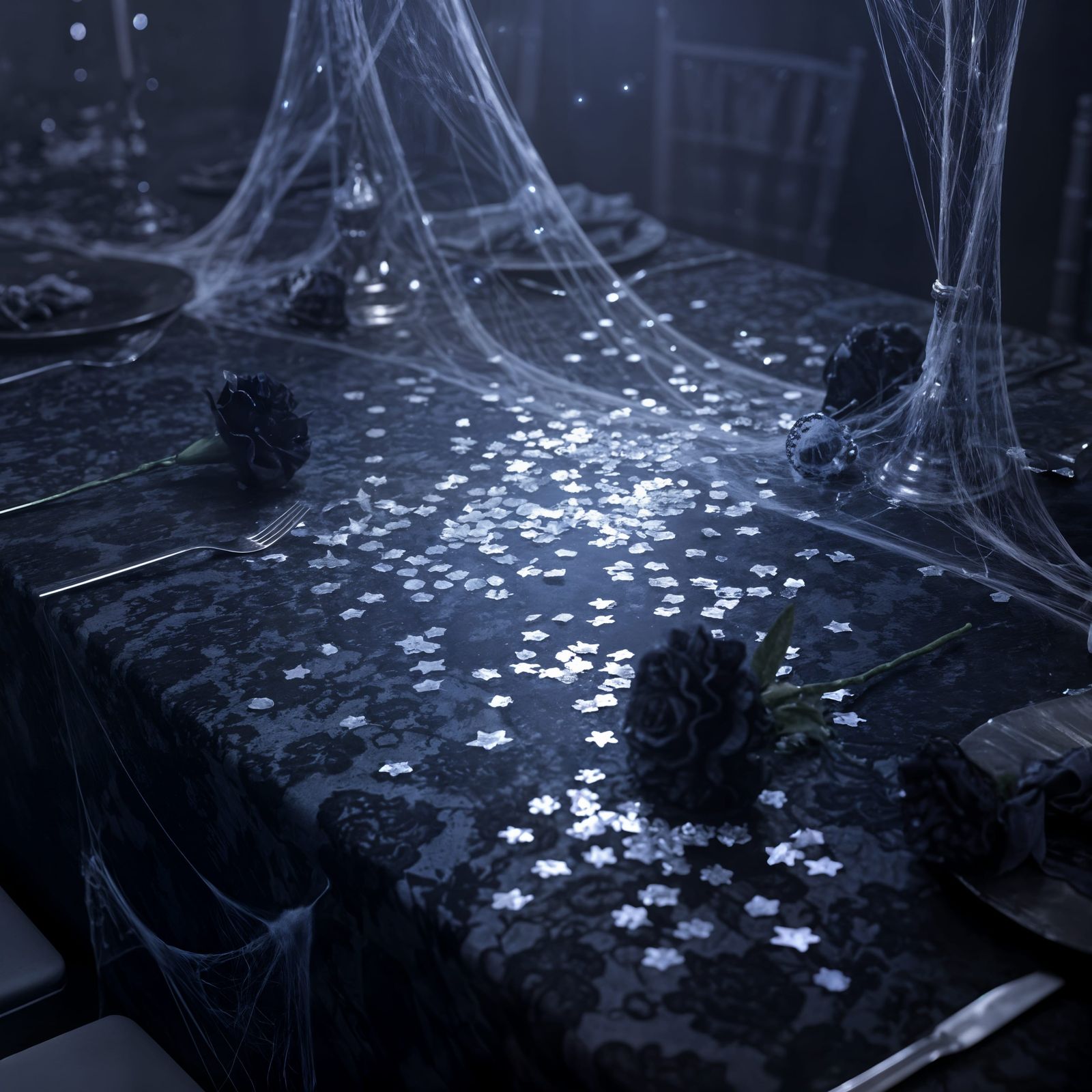 Ghostly Confetti on Spooky Prom Table