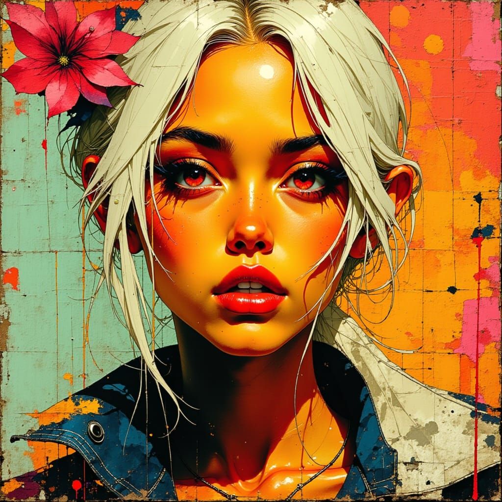 Graffiti Portrait of Woman with Fiery Skin