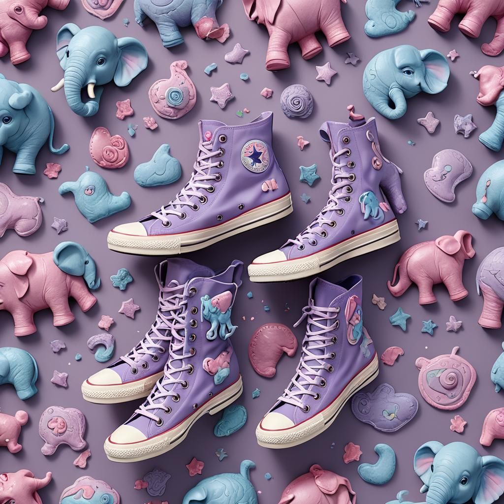 Lilac Converse Boots with Elephant Patches in Matte Painting...