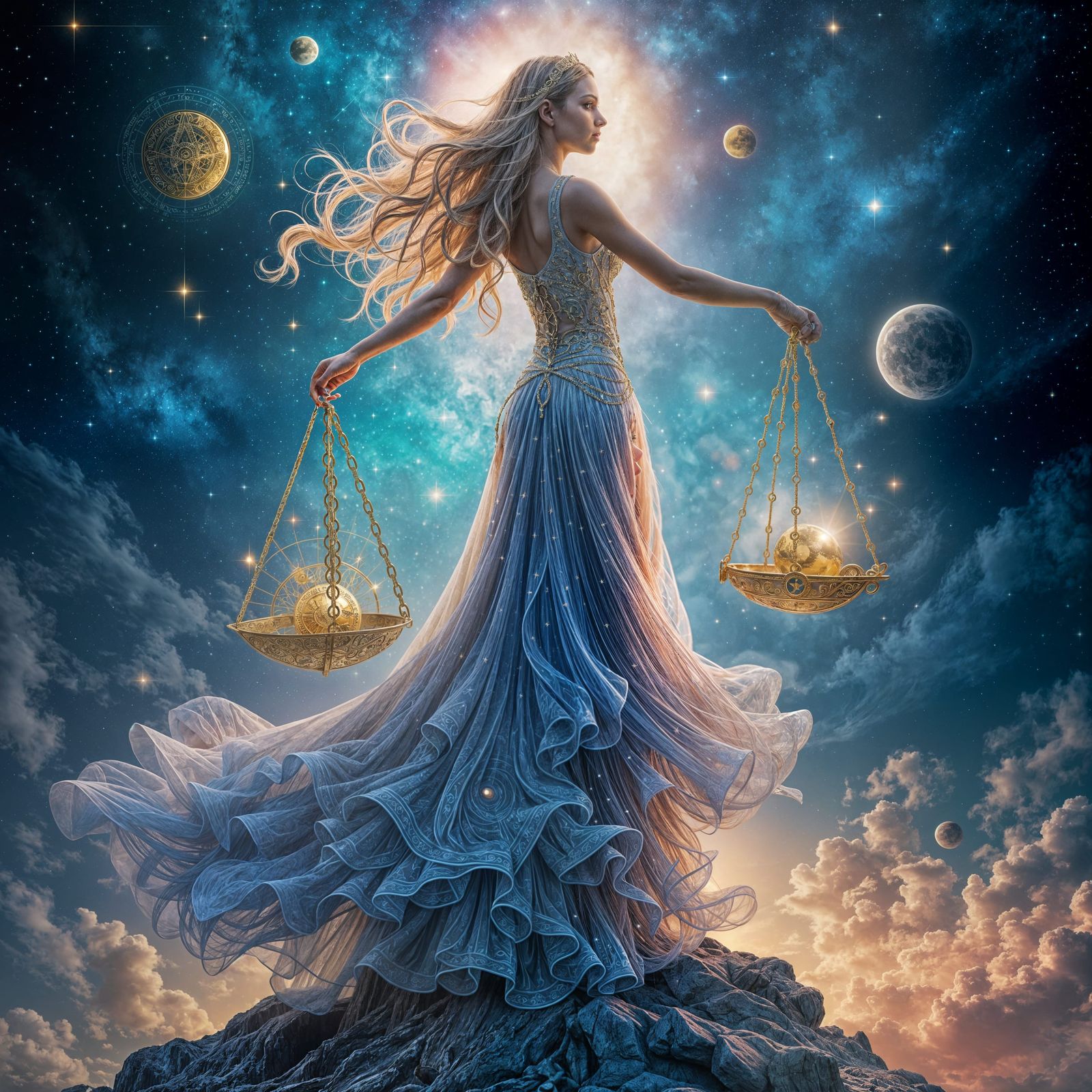 Galactic Libra Goddess in Cosmic Art Style