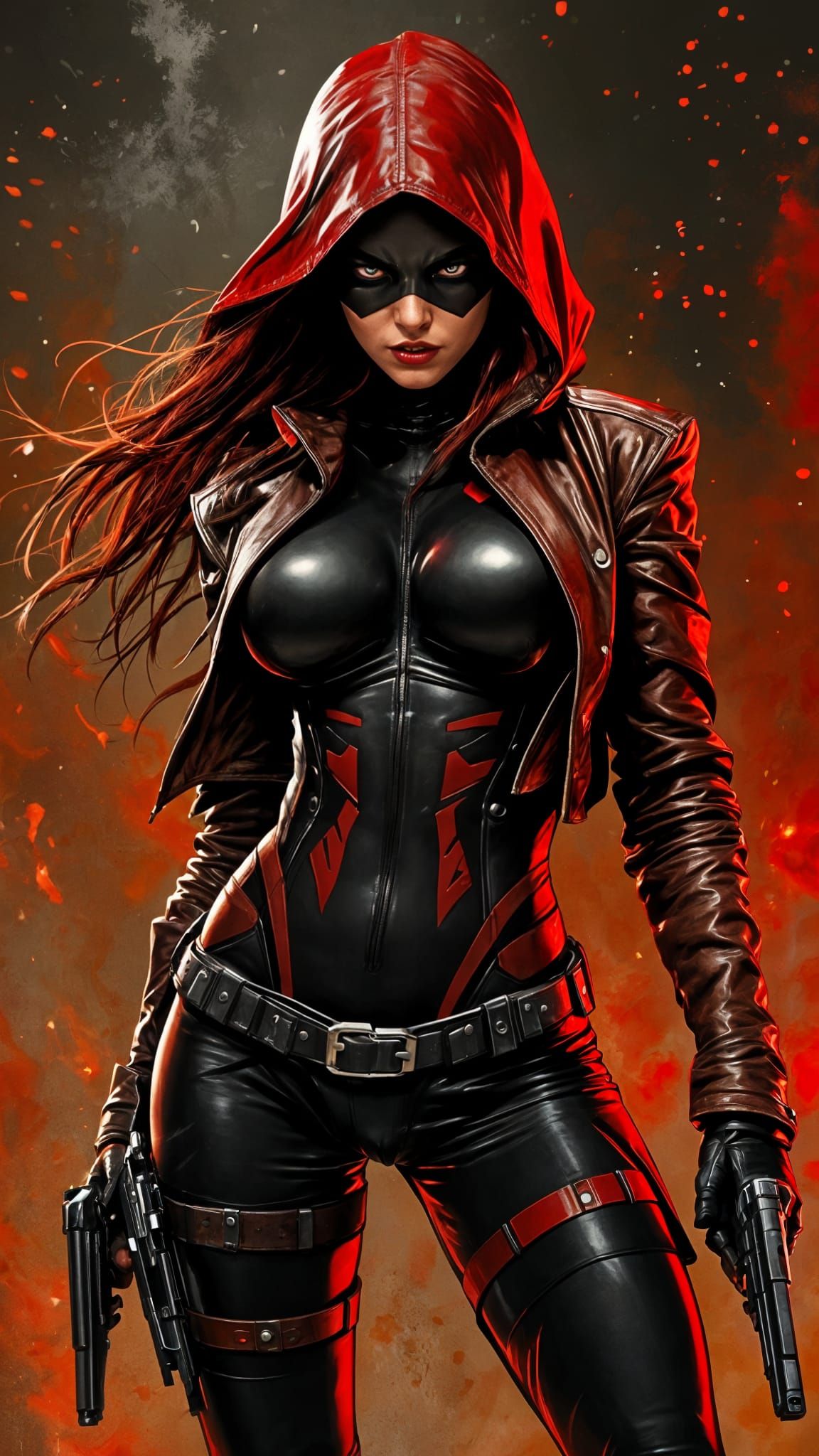 Female Red Hood Vigilante in Comic Book Style