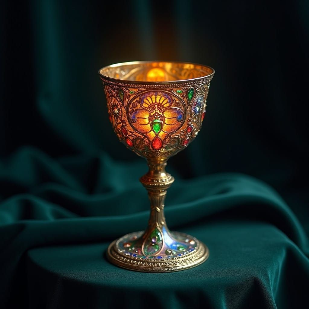 Mystical Fae-Chalice Radiates Emerald, Ruby, and Sapphire Hu...