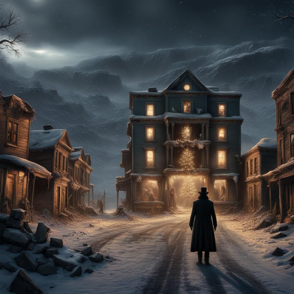 Rock Star Christmas in Abandoned Town: a Digital Painting