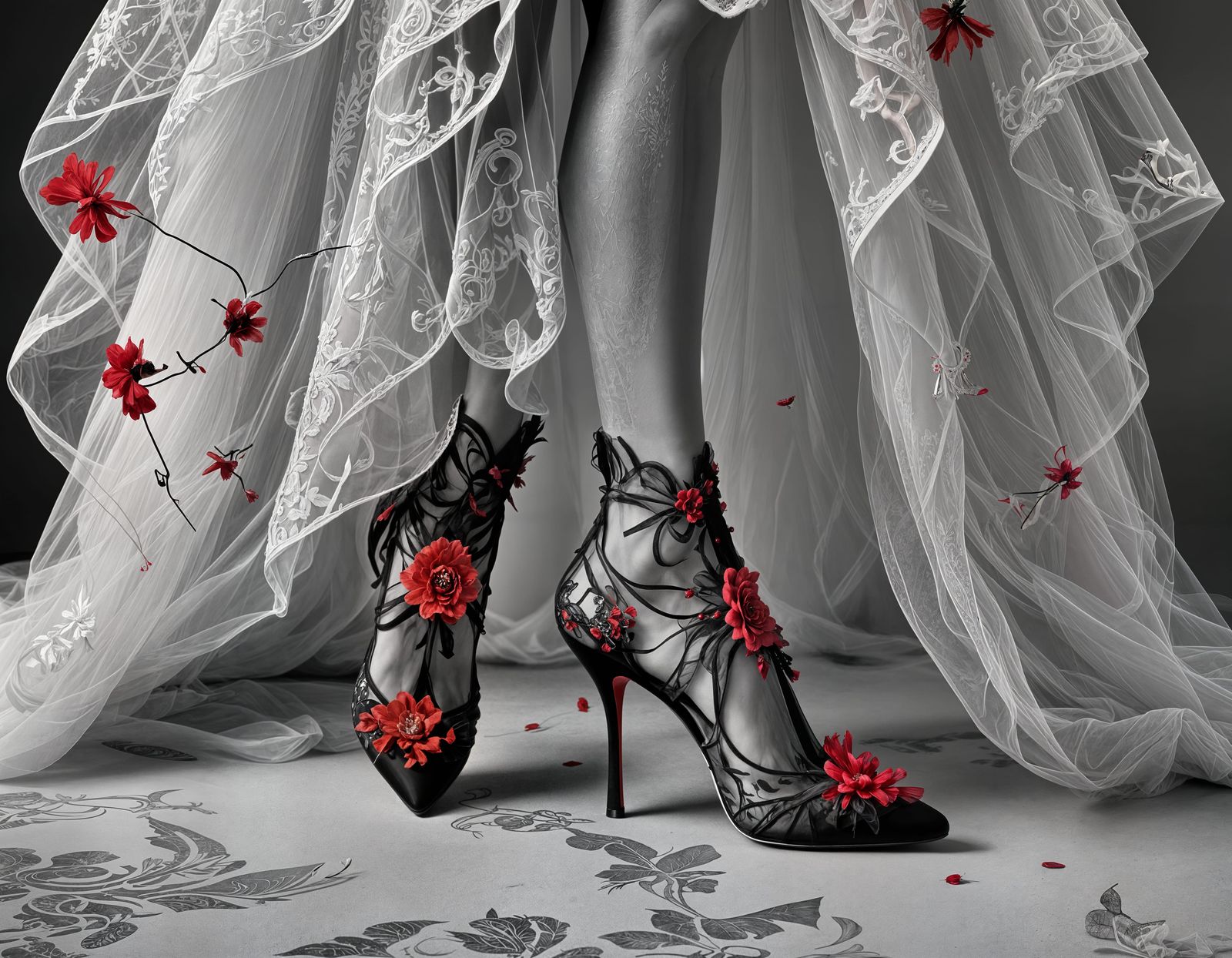 Elegant Model in Tulle Shoes: Vogue France Photography