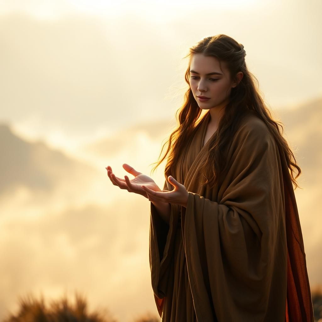 Ethereal Emma Heals in Misty Landscape