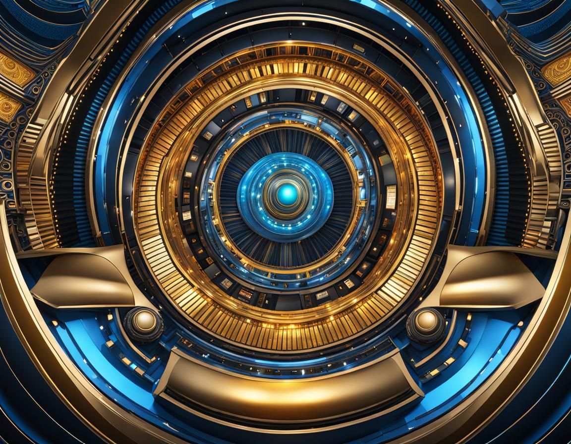 Futuristic Art Deco Spaceship Interior with Shimmering Detai...