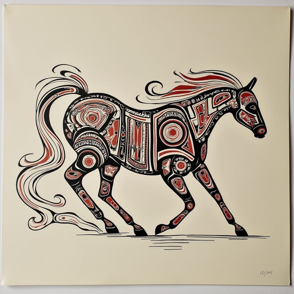 <lora:Haida Style:1.0>  Haida Style picture of a stallion running