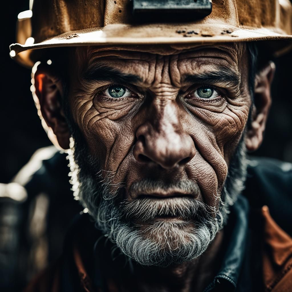 Tired Miner's Portrait in Ambient Light