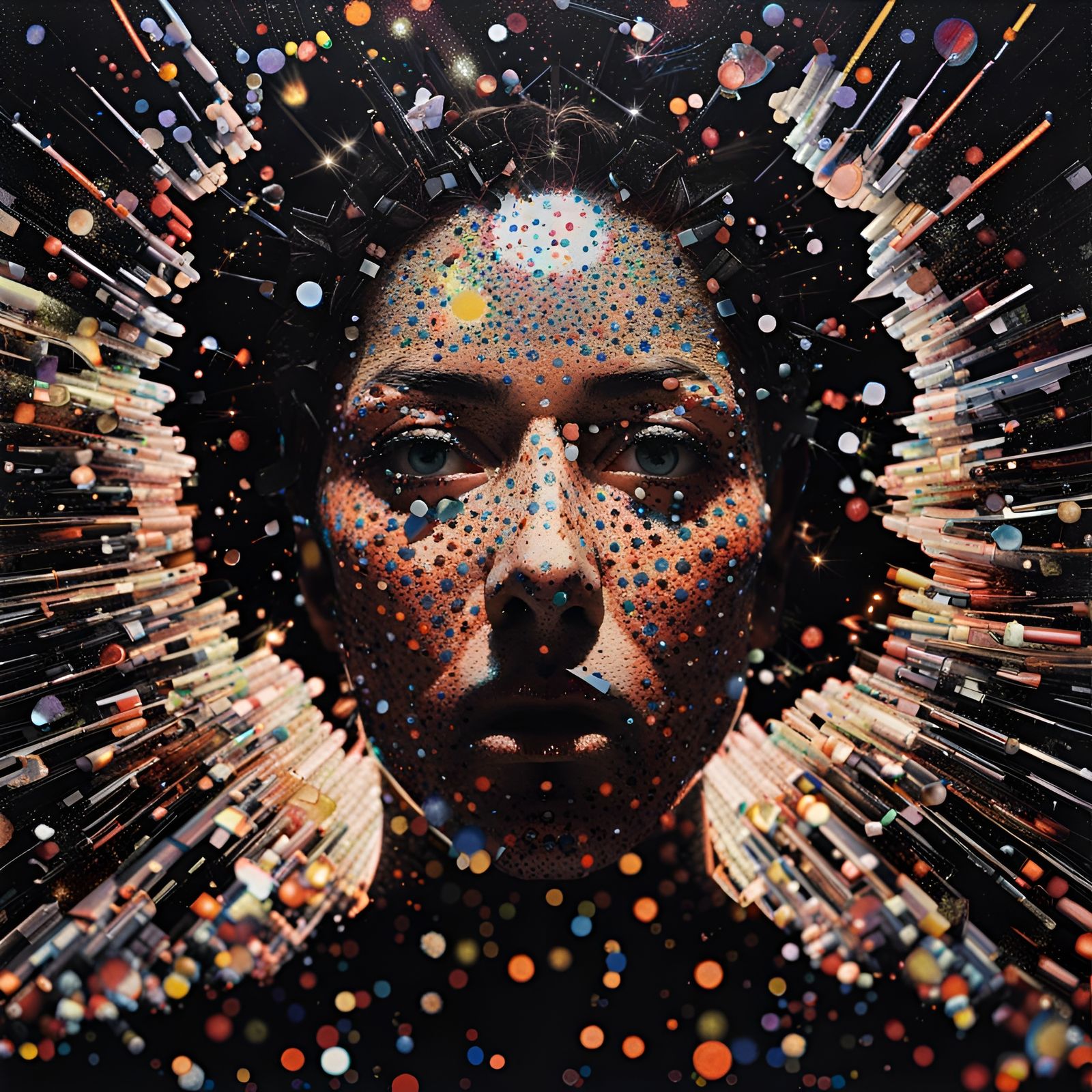 Shattered Celestial Portrait in Digital Collage