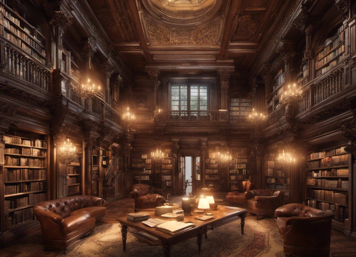 Intricately Detailed Grand Victorian Library Interior