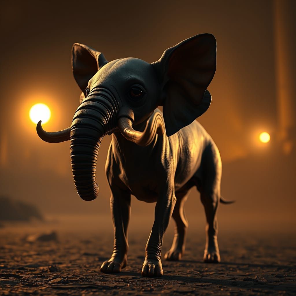 Ethereal Elephant-Chihuahua Hybrid Illuminated by a Fading S...