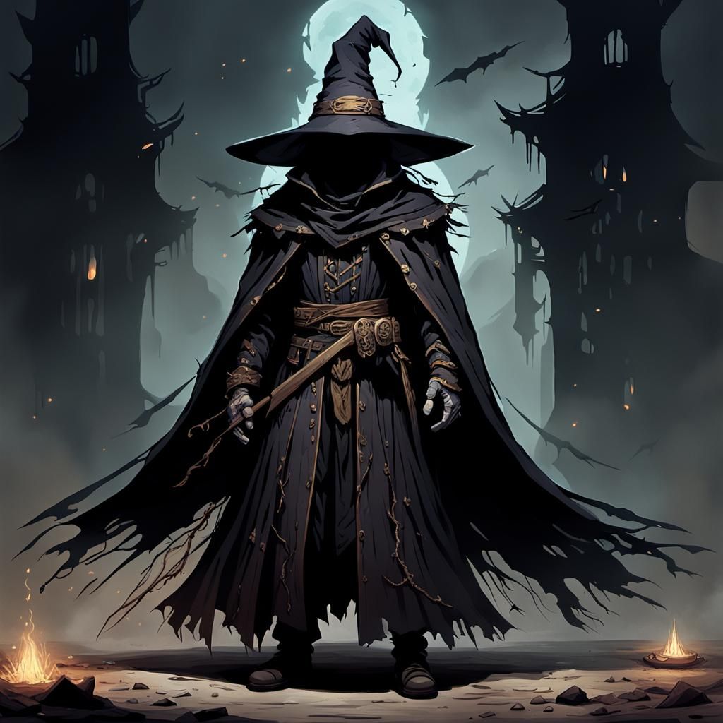 Mysterious Faceless Mage with Enchanted Prosthetic Arm