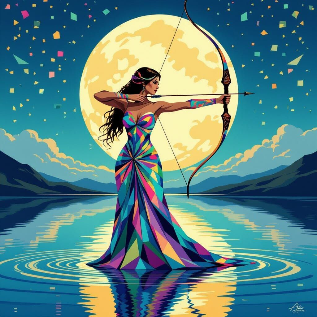 Sagittarius Archer in Op Art Geometric Abstraction