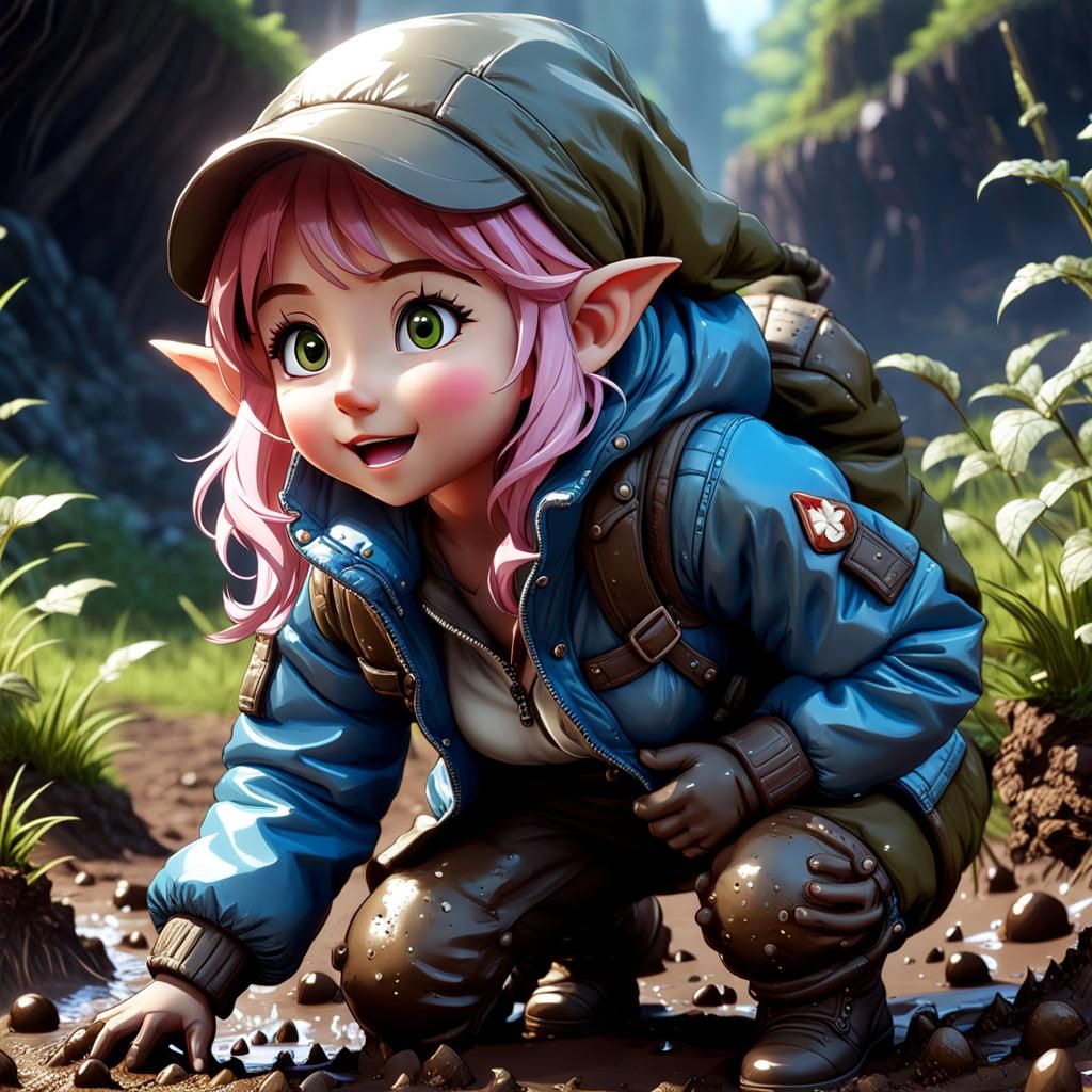 Gnome (woman) playing in the mud