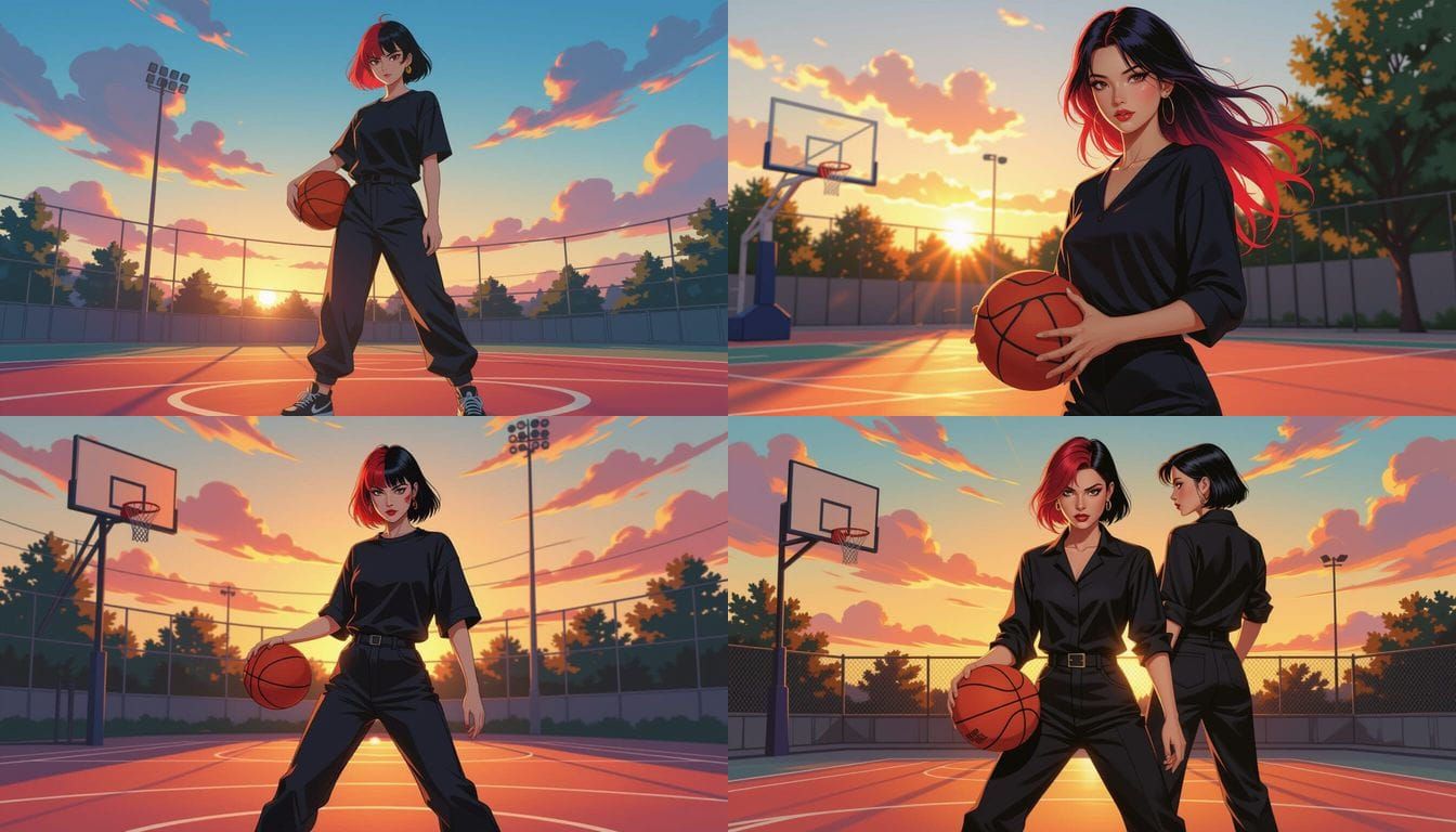 Rebellious Woman on Basketball Court: Digital Art