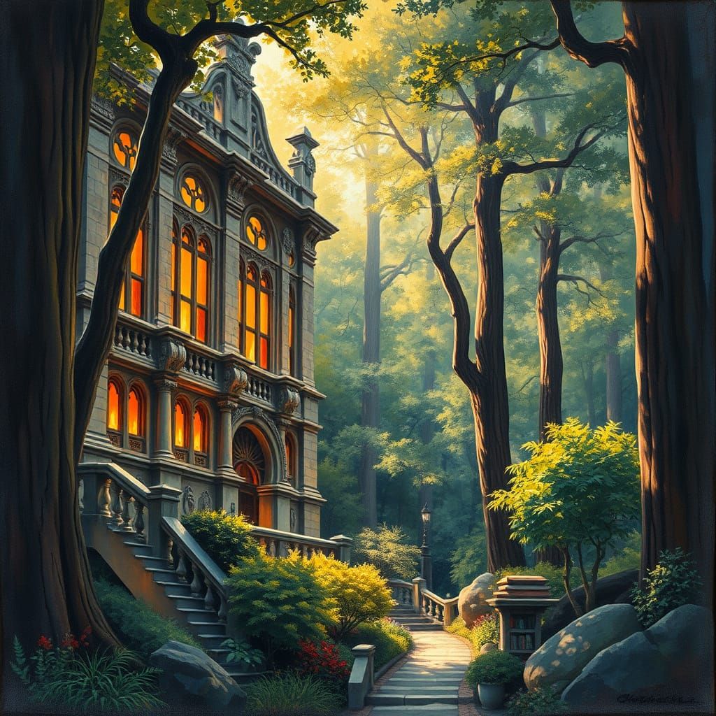 Majestic Library Amidst the Whispers of the Forest