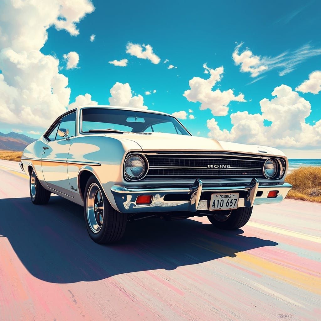 Vibrant 1969 Monaro in a Whimsical Beach Scene, Inspired by....