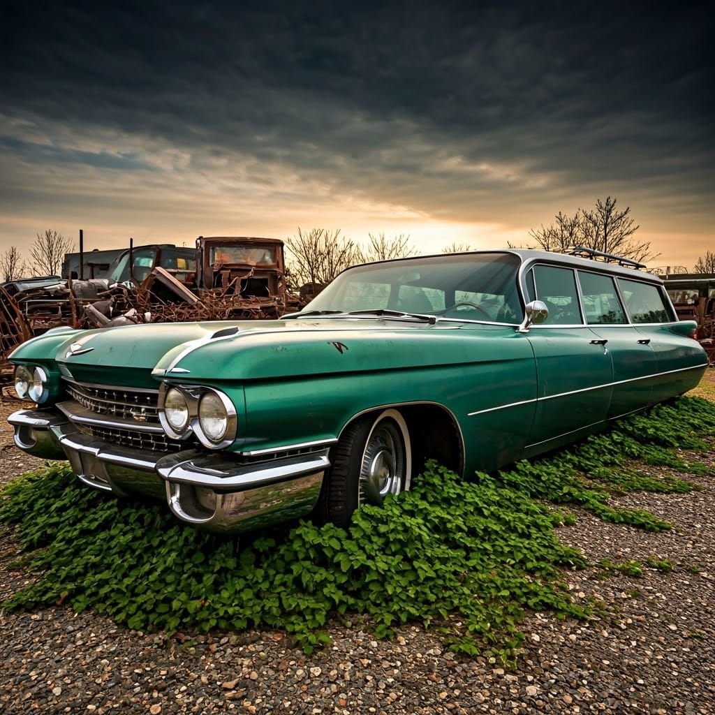 Sleek 1962 Green Cadillac Junkyard Icon