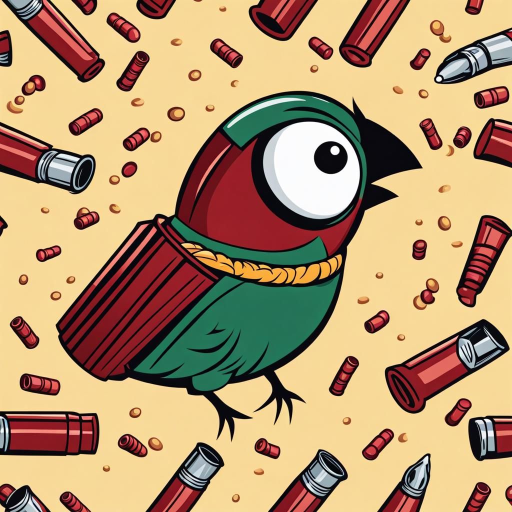 Cartoon Shotgun Shell Chasing Quail