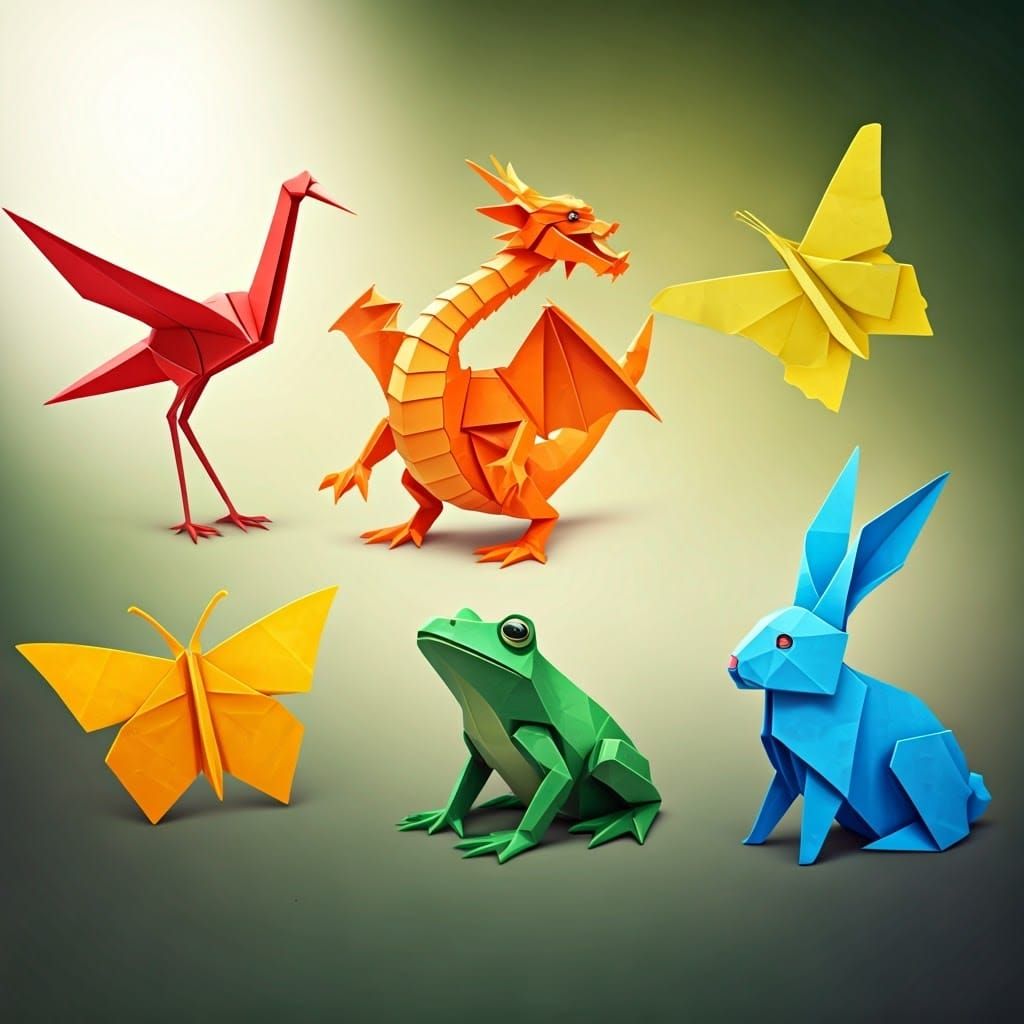 Vibrant Origami Animals in Detailed 8K Rendering