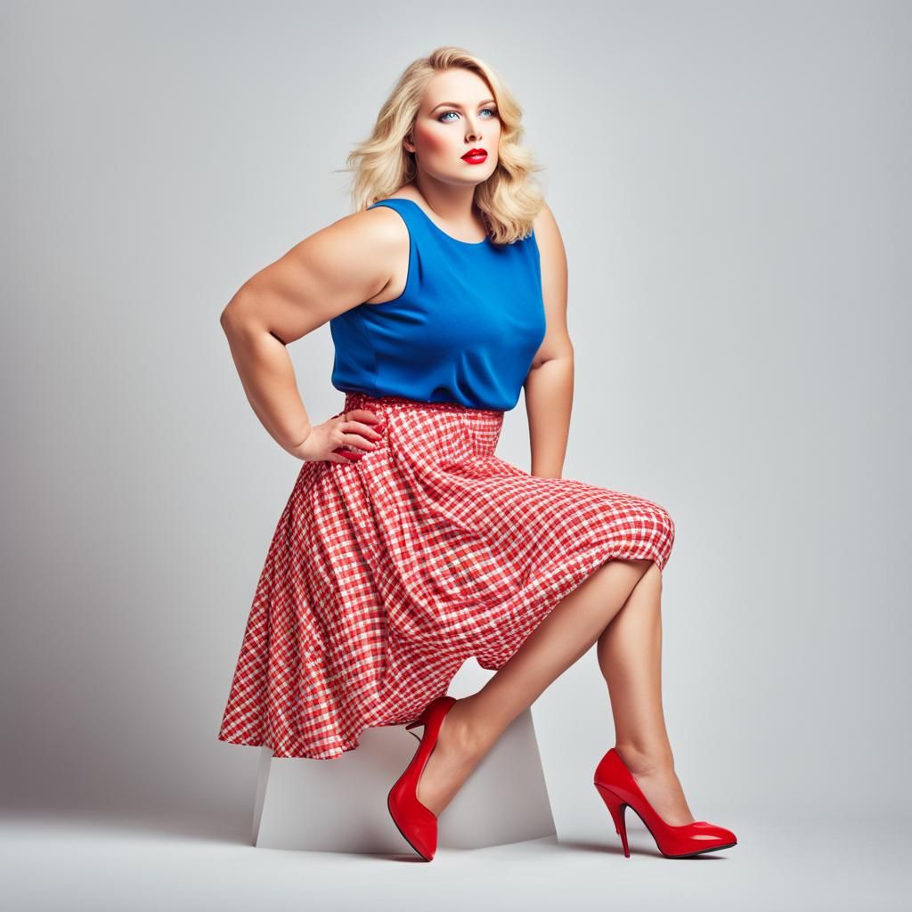 Plus-Size Blonde Woman in Red High Heels