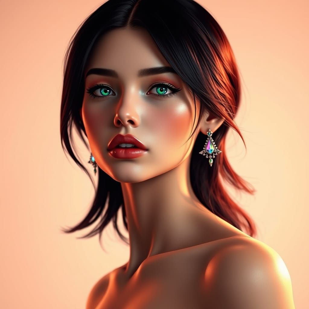 Elegant Woman in Art Nouveau-Inspired Portrait