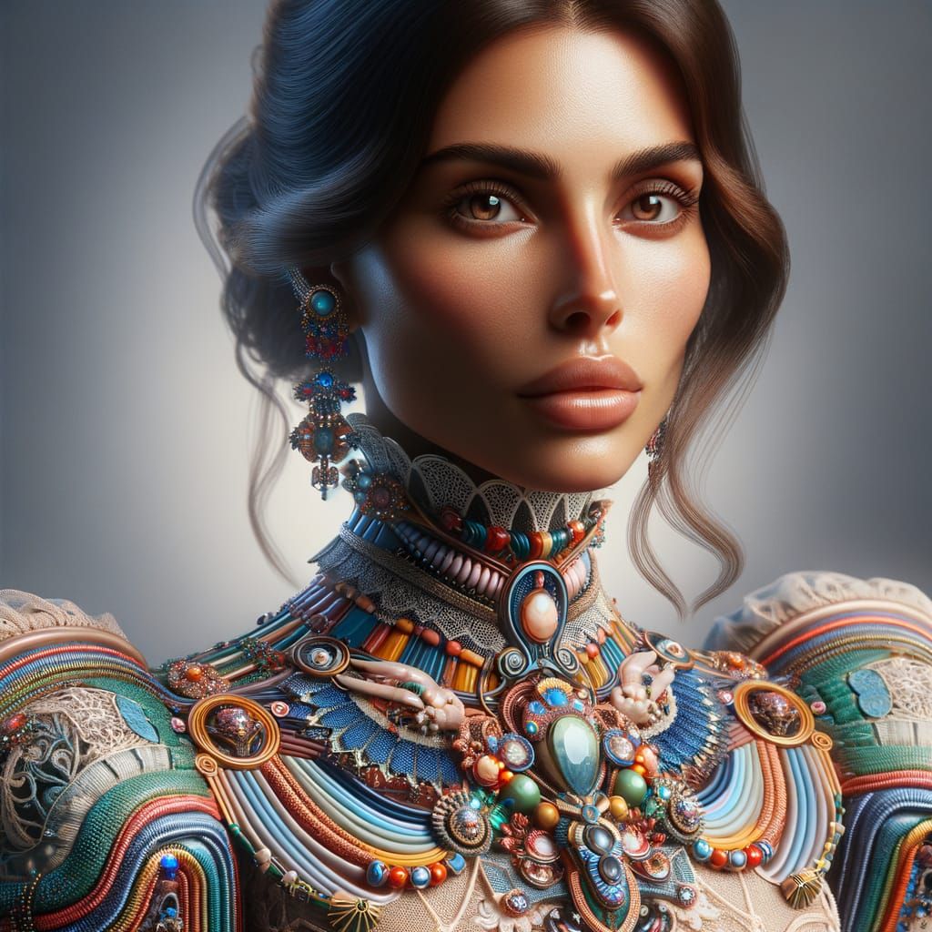 Elegant Hispanic Woman in Futuristic Fashion