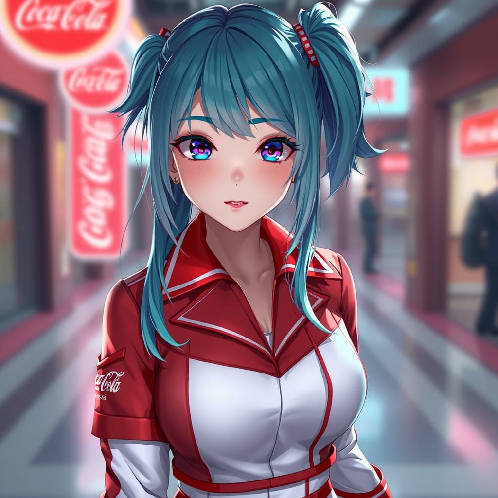 Anime-Style Coca-Cola Girl with Vibrant Hair