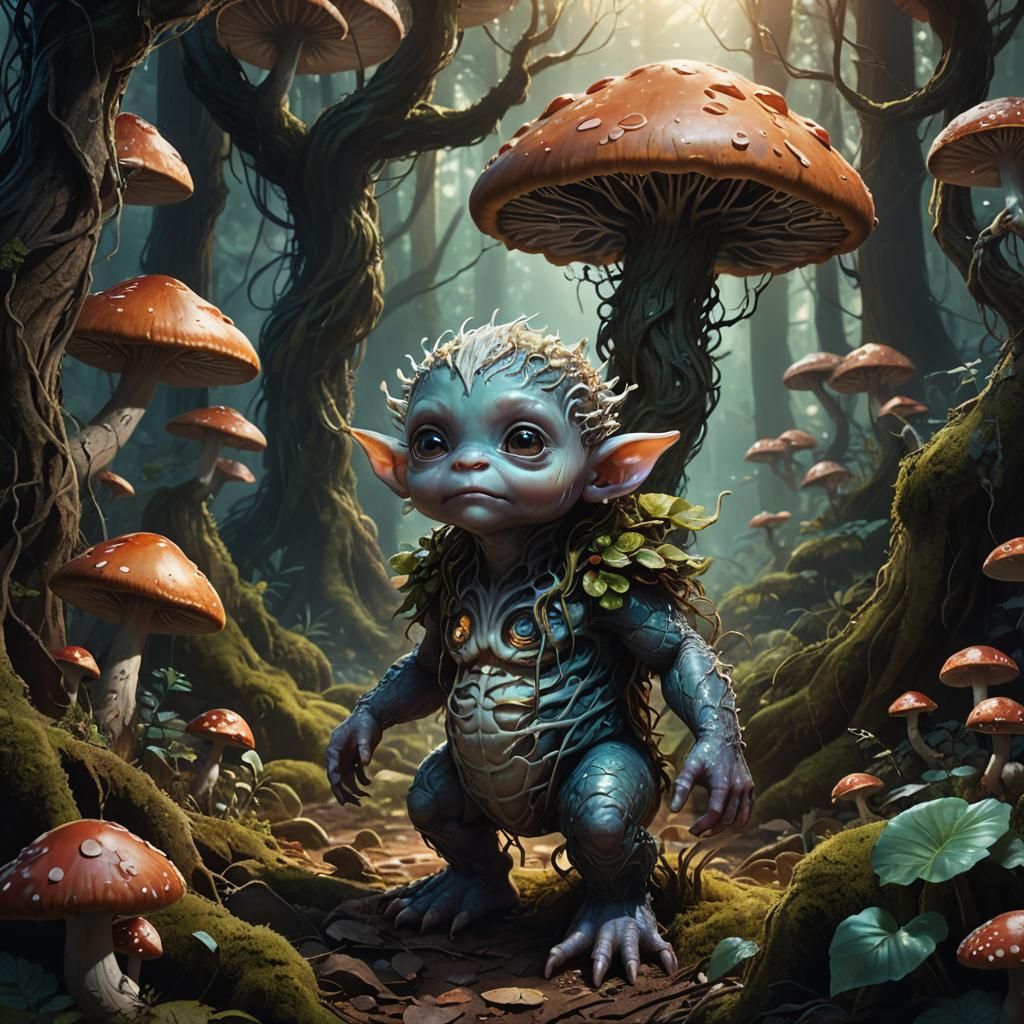 Monster Baby in Eerie Forest: Fantasy Concept Art