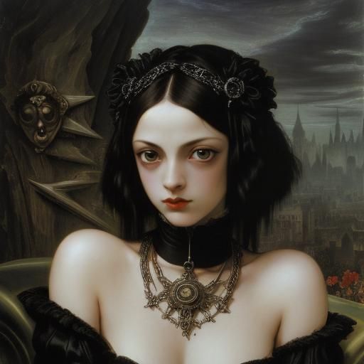 Renaissance Goth Emo: Photorealistic Oil Painting