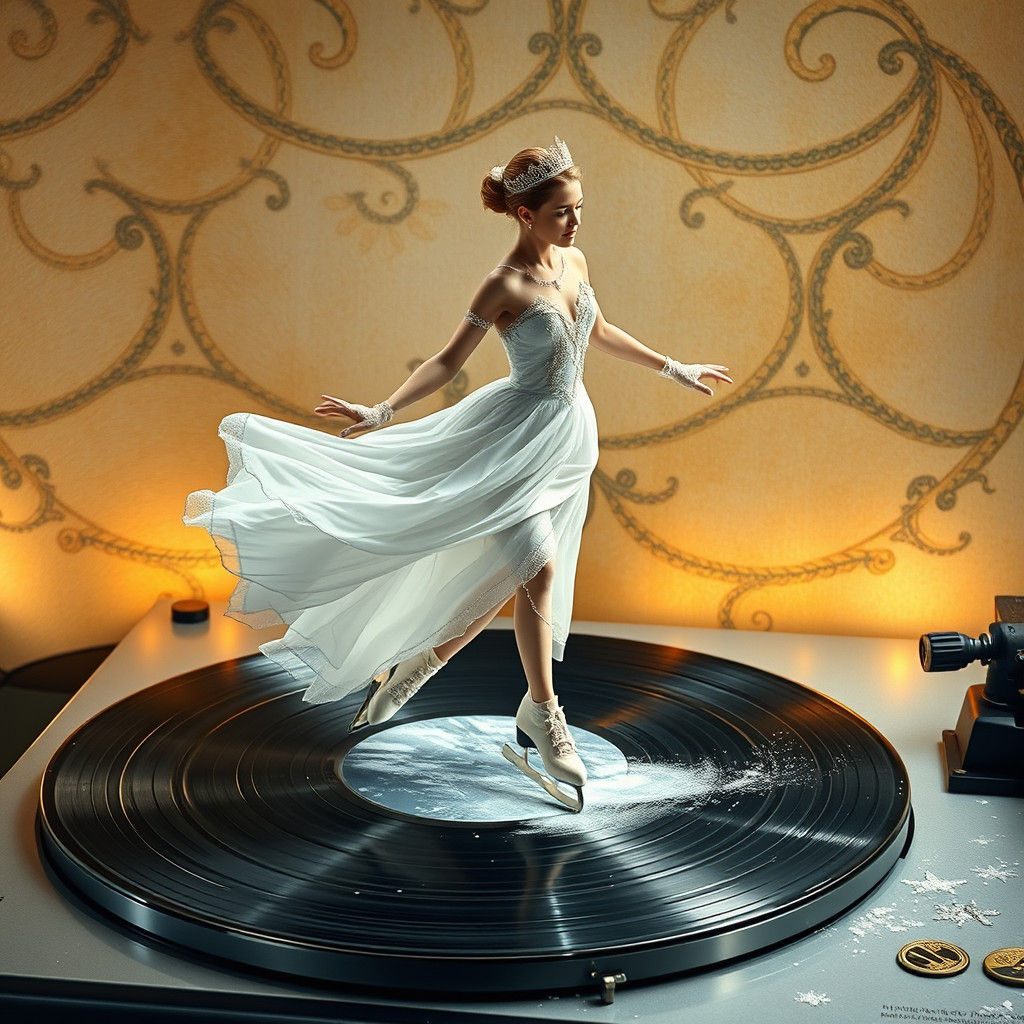 Ice Skater on Vinyl Rink in Impressionist Style