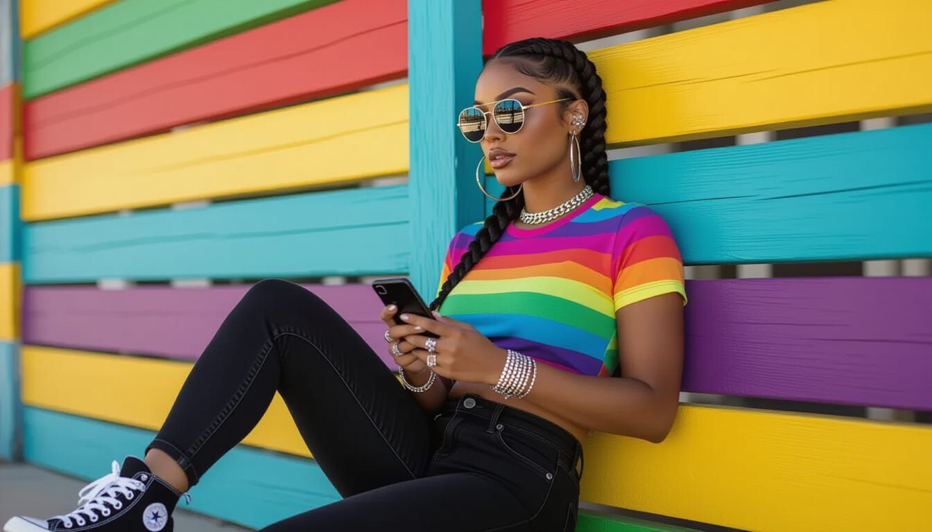 Curvy Athletic Black Woman Leaning on Fence