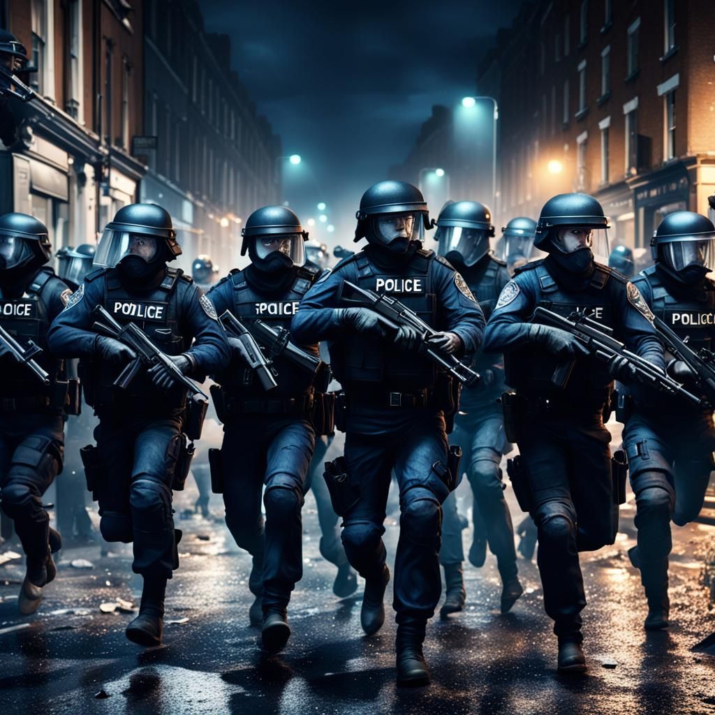 RUC Police Storming Dublin Riot: Photorealistic 8K