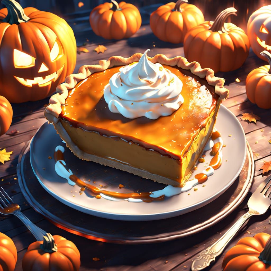 glowing pumpkin pie with whipped cream