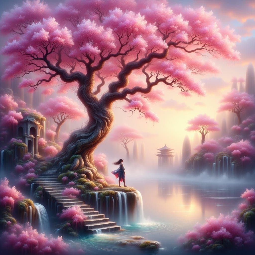 Dreamscape Cherry Blossoms in Ethereal Fantasy Art