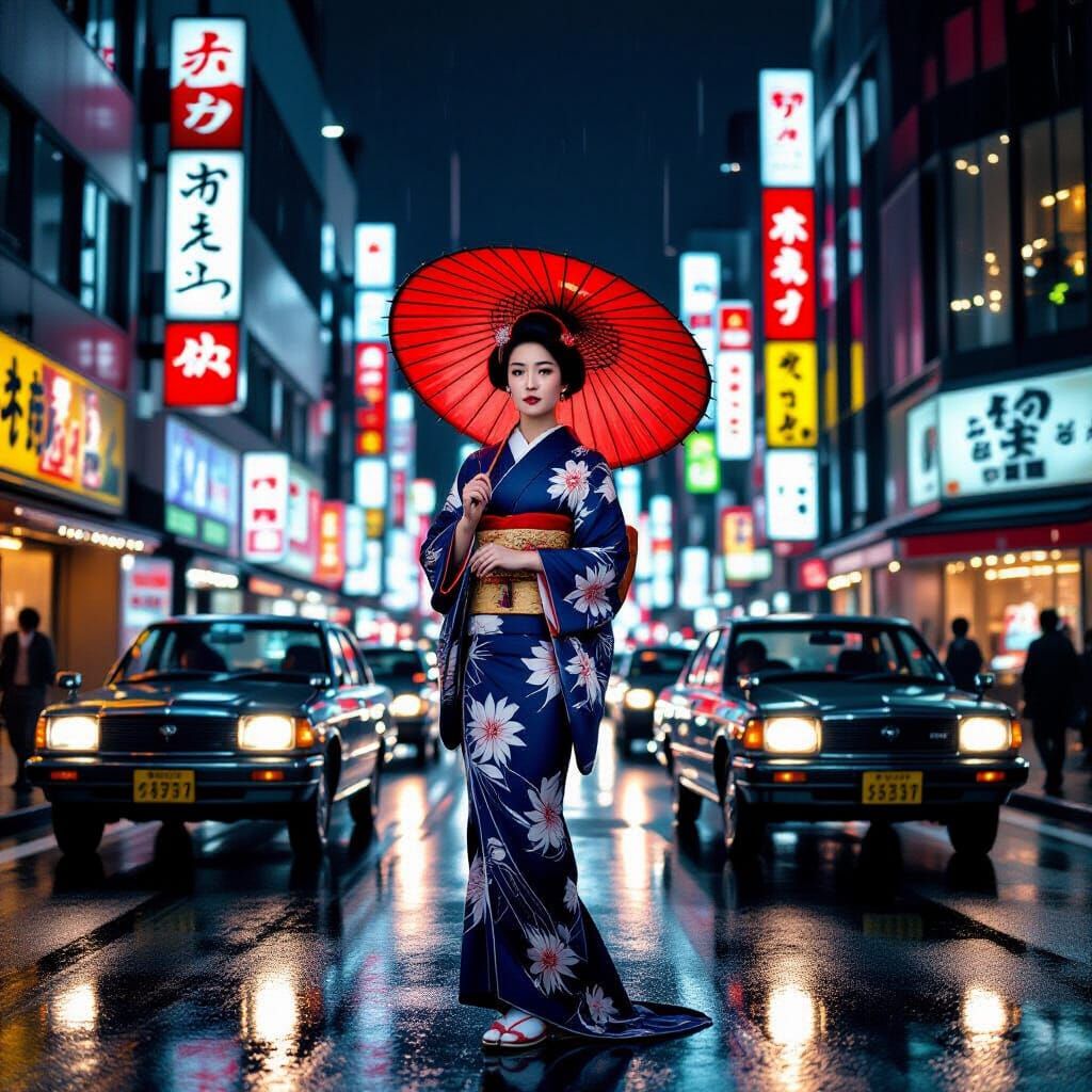 Elegant Japanese Woman in 1960s Tokyo Street