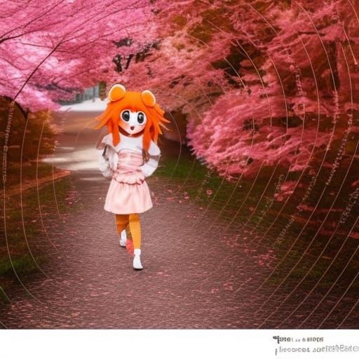 Anime Girl with Fox Ears in Autumn Maple Lane
