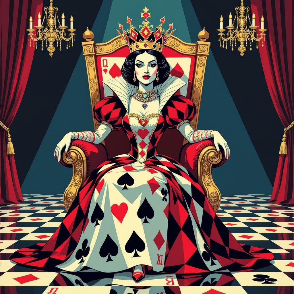 Queen of Hearts Card Palace in Pop Art Style