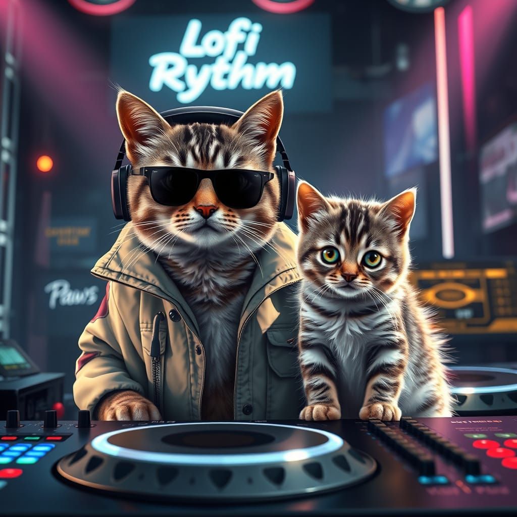 Silver Tabby Cat Mother and Kitten in NYC Club Scene