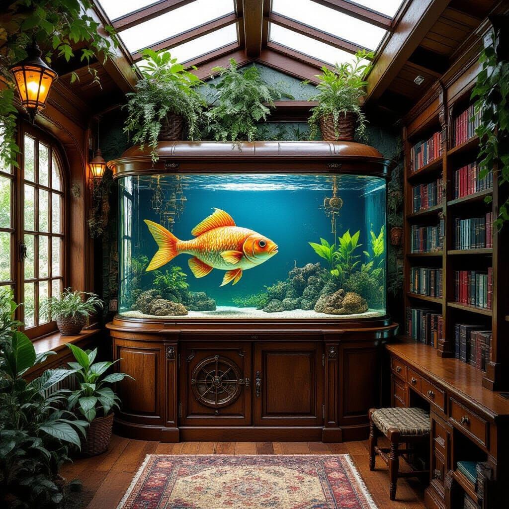 Steampunk Fishtank in Garden Library
