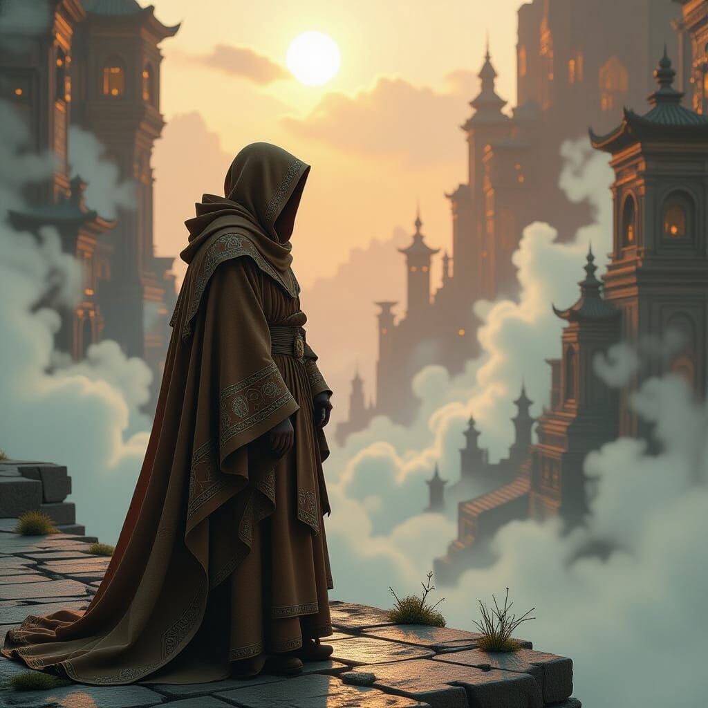 Mystical Monk in Aetherpunk Realm: Concept Art
