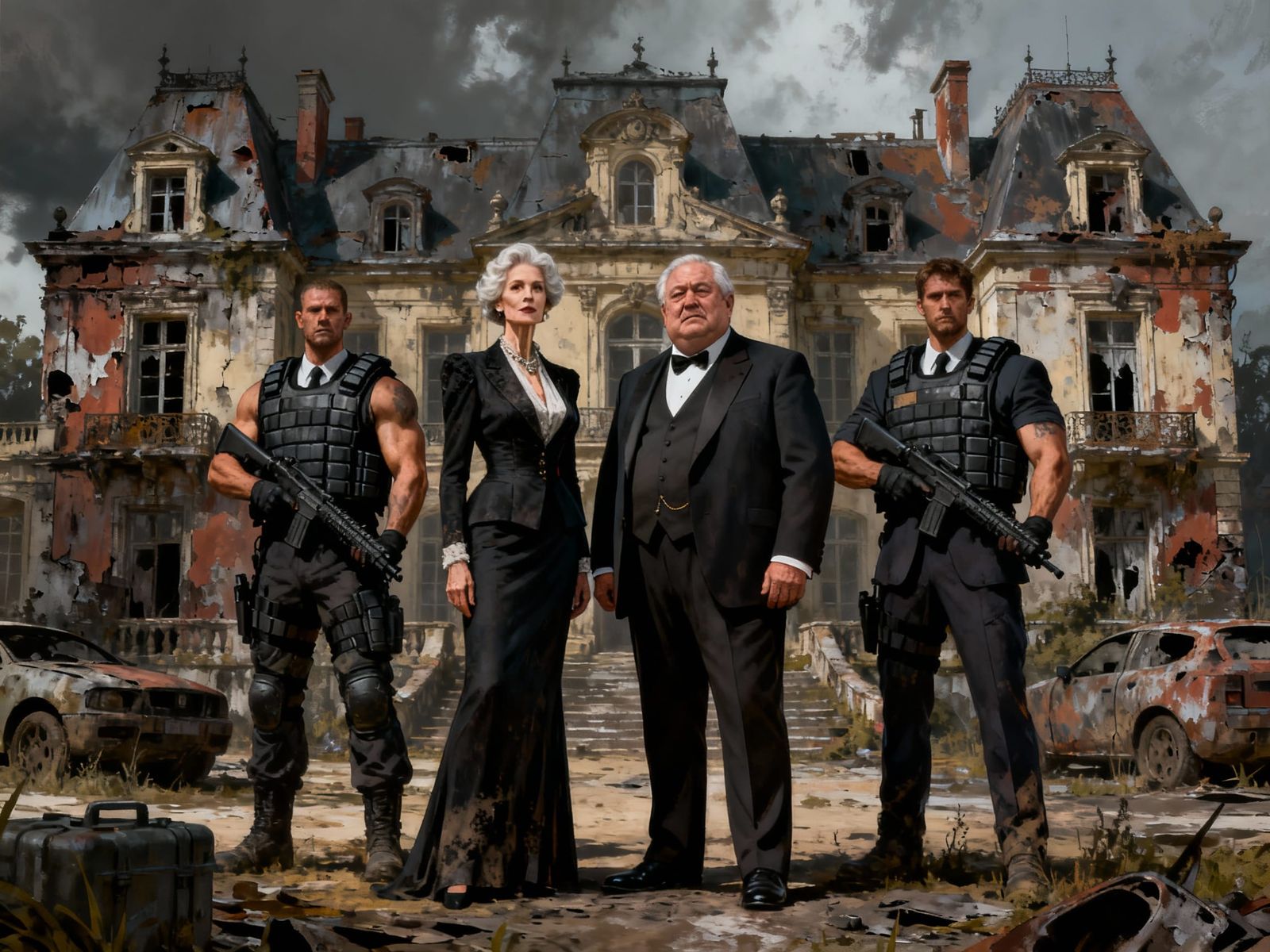Post-Apocalyptic Aristocrats Pose With Bodyguards at Mansion