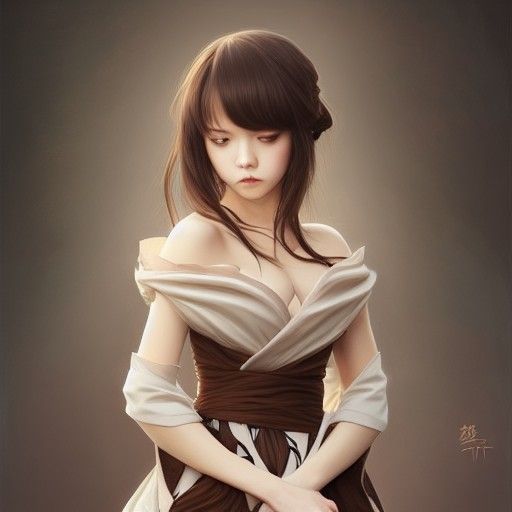 Cute Girl in Japanese Dress Digital Illustration