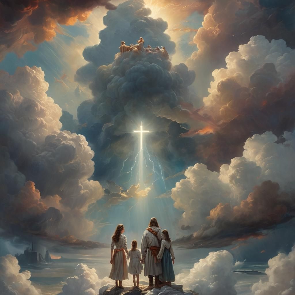 Family on Clouds in Epic Fantasy Art