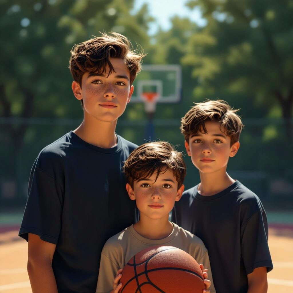 Realistic Boys on Basketball Court in Digital Art Style