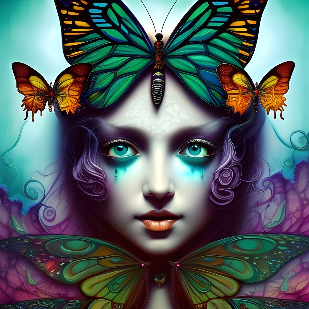 Psychedelic Butterfly Queen in Neon Fractal Art