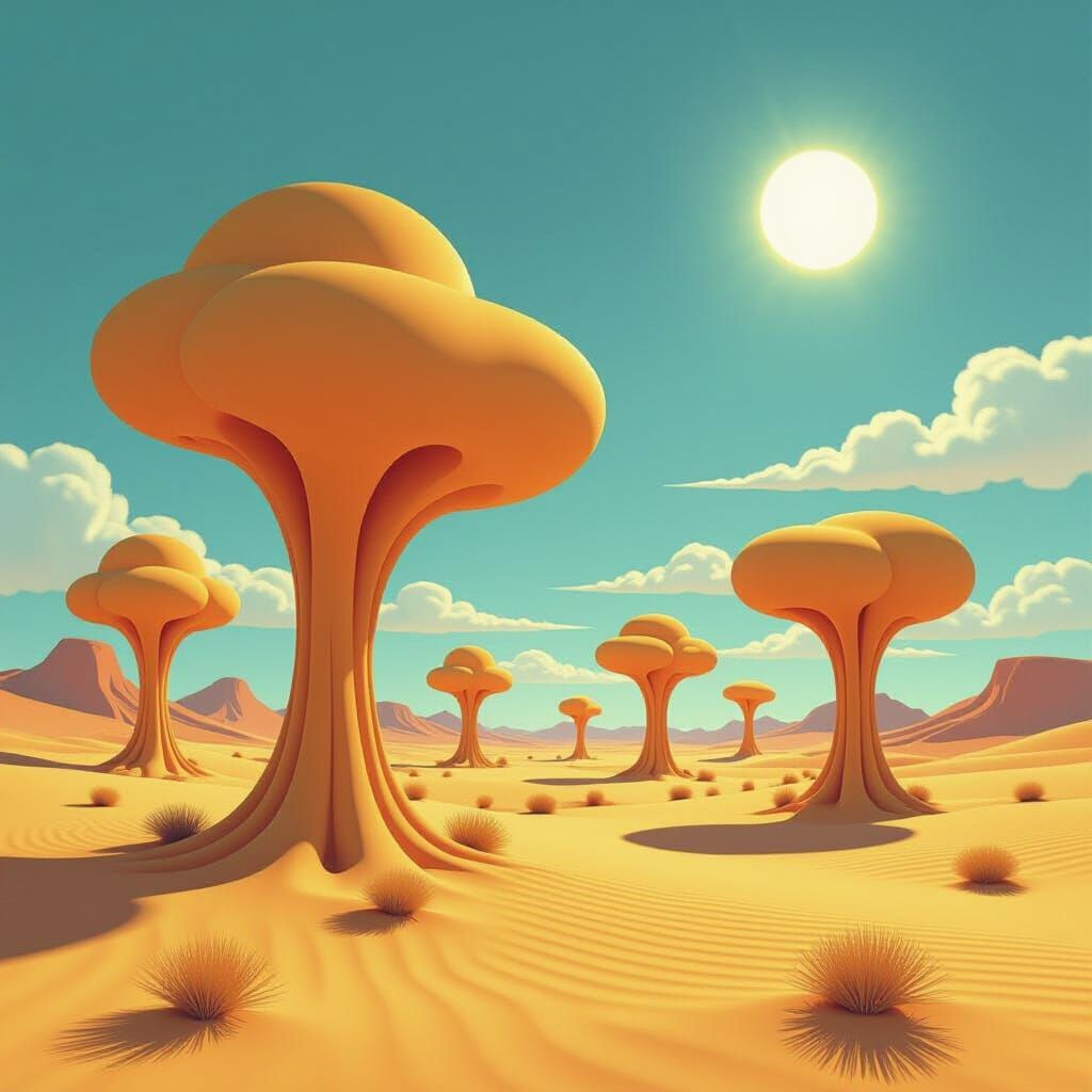 Surreal Desert Plains with Dr. Seuss Trees