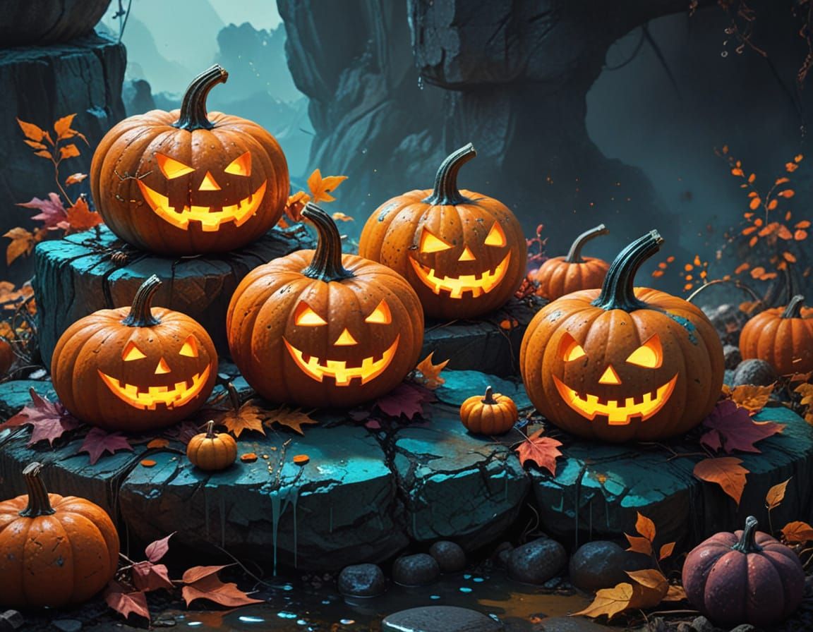 Fantasy Pumpkins in Digital Wash Style